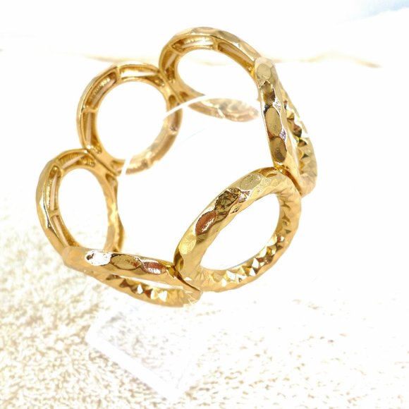 Banana Republic Circles Stretch Bracelet Hammered Gold Tone 6.75" NWT Perfect - Picture 2 of 4